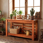 Bigbiglife 63 Inch Grille Console Table, Rustic Farmhouse Wood Sofa Table with 2-Tier Storage Shelf, Narrow Entryway Table with Anti-Tip Design, Accent Table for Living Room, Hallway, Foyer, Brown