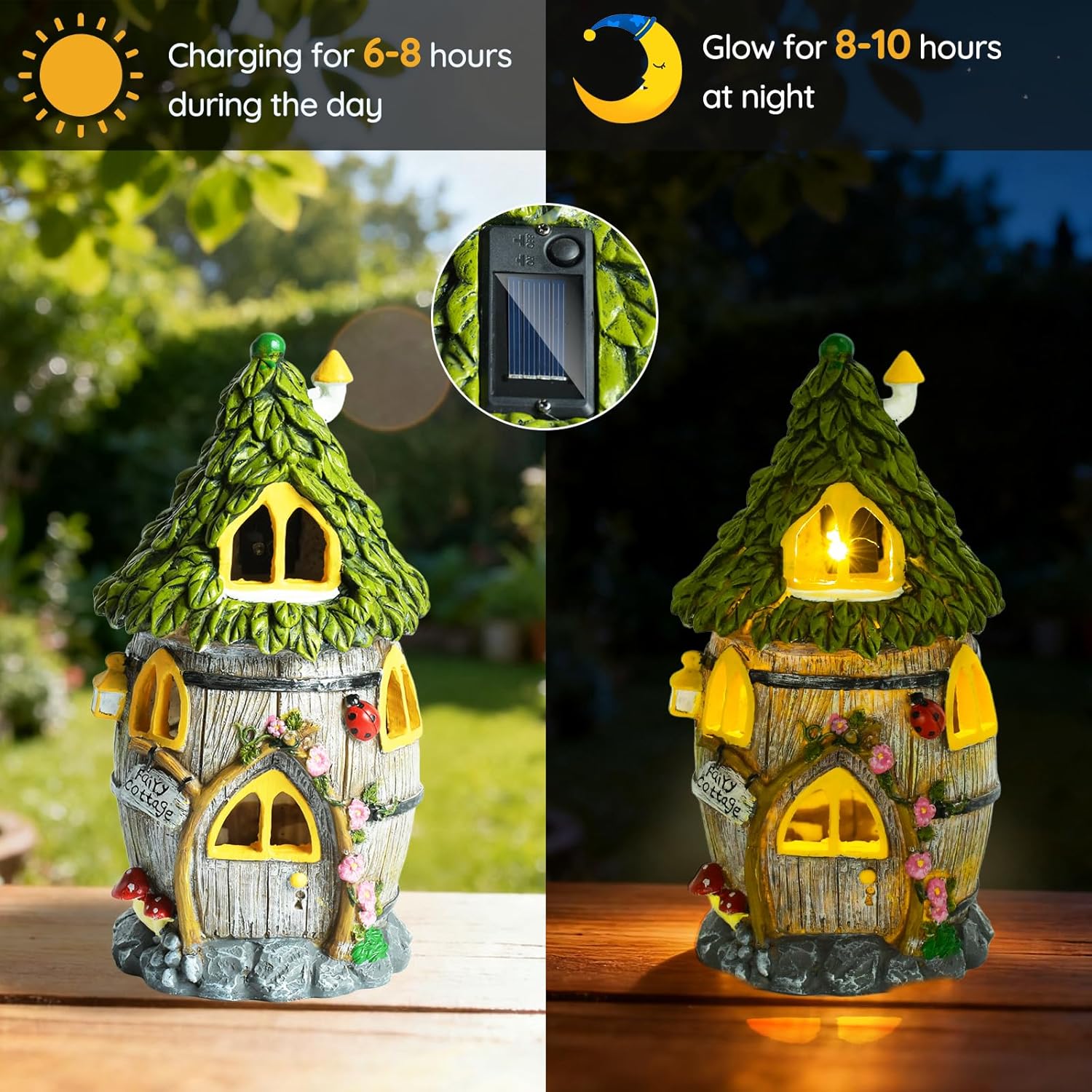 Fairy Garden House with Solar Light, Outdoor Figurine Lights Garden Statues,Yard Decorations Outdoor Fairy Garden Accessories,Decor Gifts for Mom Women,12 Inches, Huge Fairyland House
