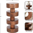 Kate and Laurel Omar Modern Wooden Round Drink Table, 9 x 9 x 20, Walnut Brown, Geometric Floating Disks Circle Mini Table for Use as Small Bedroom Night Stand or Indoor Plant Stand
