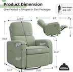 Swivel Rocker Recliner, Oversized Manual Boucle Nursery Glider Rocking Recliner Chair with Removable Cushion, Upholstered Teddy Swivel Reclining Chair for Nursery Living Room Bedroom, Green