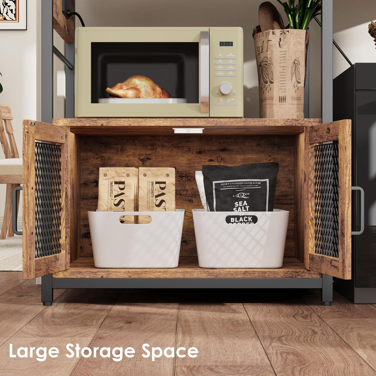 Garvee Microwave Stand with Fridge Stand, Industrial Kitchen Shelf with Power Outlet, Freestanding Kitchen Storage for Pantry Living Room, 47.2 x 19.7 x 68.1 Inches, Rustic Brown