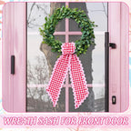 Whaline 2Pcs Wreath Sash for Front Door White Red Plaid Garland Ribbon for Holiday Wedding Birthday Party Home Decor Indoor Outdoor