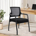 KLASIKA Office Guest Chairs No Wheels | Ergonomic Lumbar Support and Thicked Seats Cushion, Desk Chair with Adjustable Mesh Back for Waiting Room School Church Reception，Black