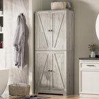 LYNSOM Farmhouse Storage Cabinet 72" Tall, Kitchen Pantry Cabinet with 4 Barn Doors and Adjustable Shelves, Freestanding Storage Cabinets for Kitchen, Grey