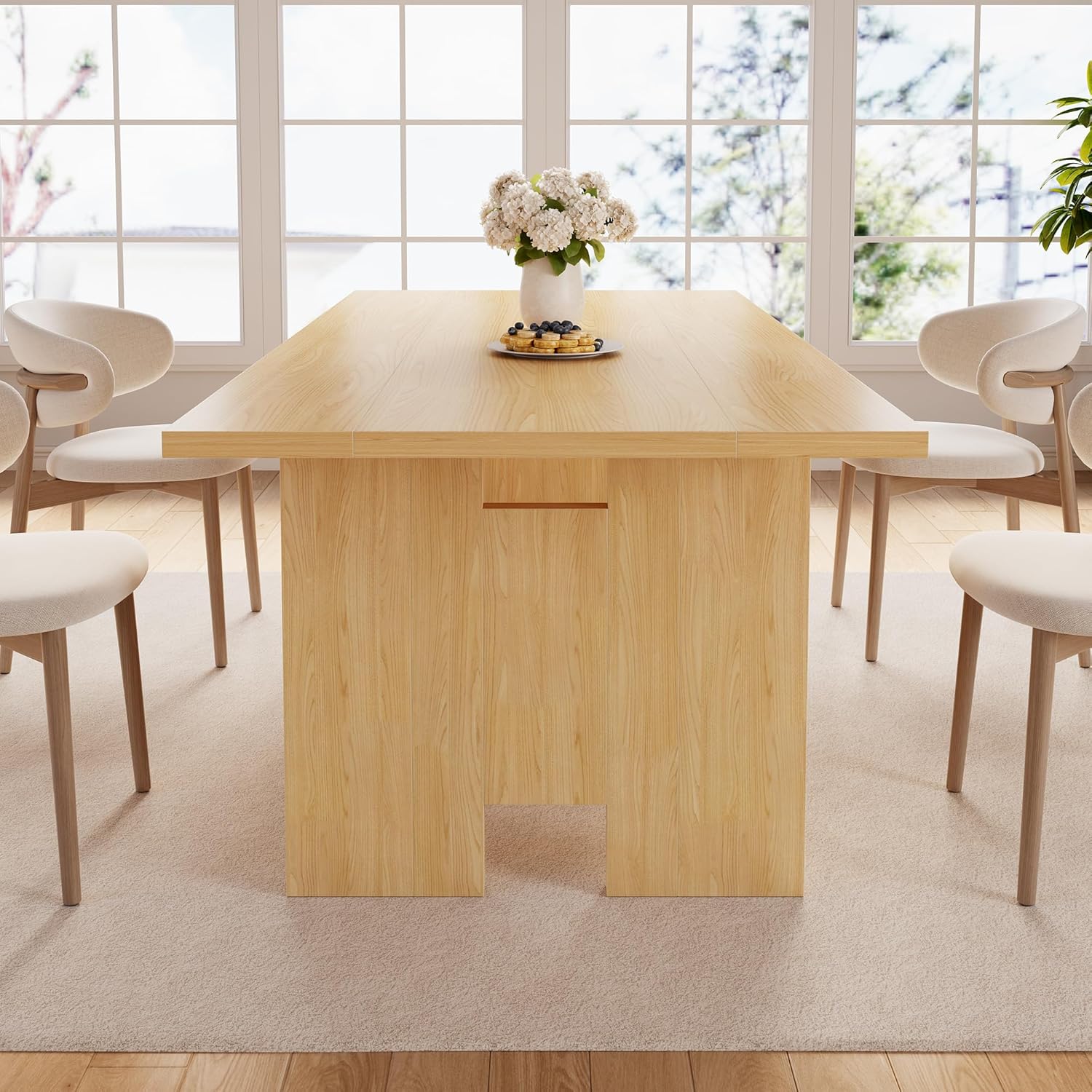Jocoevol 63" Dining Table for 4-6 People, Rectangle Extendable Dining Room Table, Modern Folding Dining Table for Space-Saving, Square Wood Kitchen Tables for Home, Dining Room, Natural