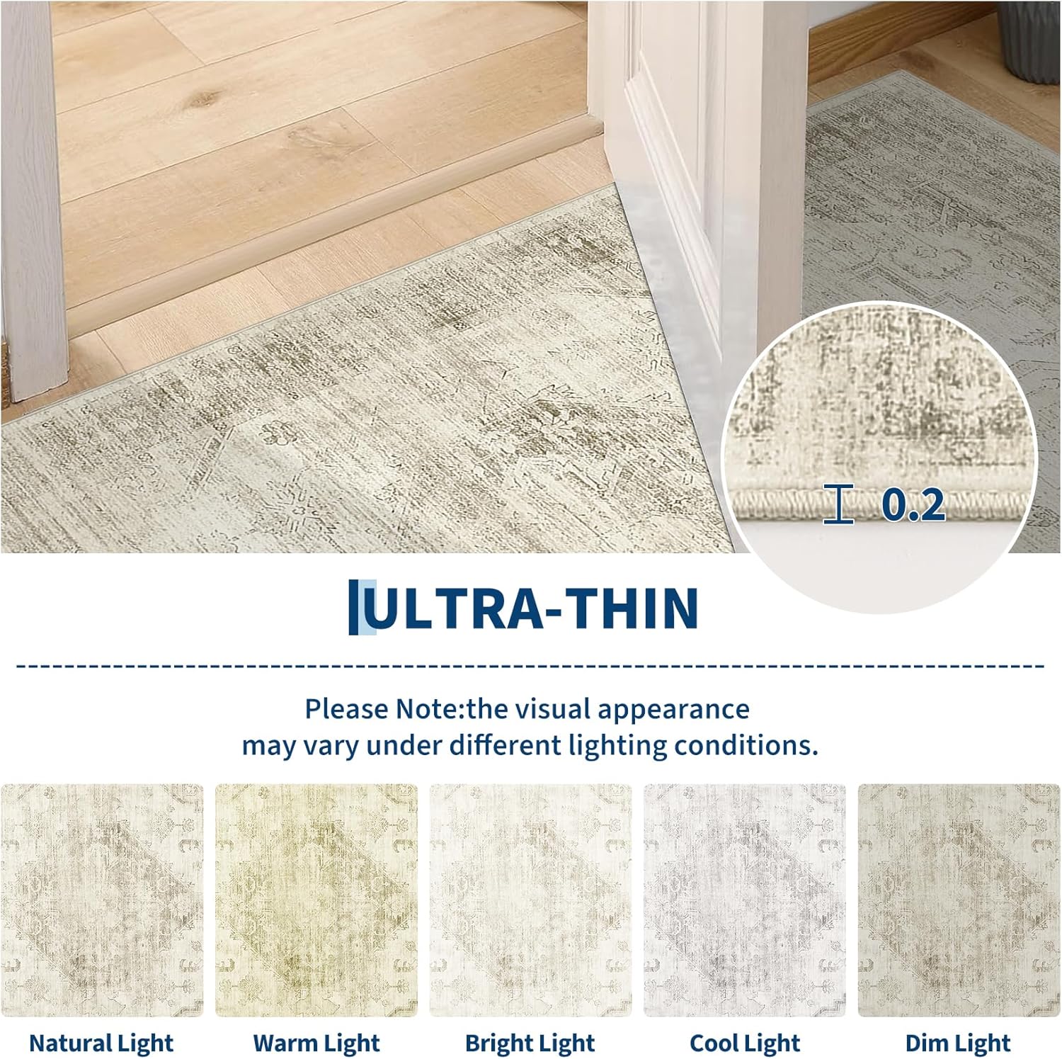 Garvee Beige 8x10 Area Rugs for Living Room, Boho Vintage Non-Slip Washable Rug Low Pile Stain Resistant Soft Foldable Large Carpet for Bedroom Dining Home Decor