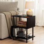 Frylr Small Side Table, End Table and Nightstand with 3-Tier Wood Shelves, Sturdy Metal Frame with 44 LBS Capacity per Shelf, Easy to Assemble for Living Room or Bedroom,Black