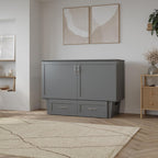 AFI, Monroe Full Murphy Bed Chest with 6" Mattress, Storage Drawer & Built-in USB Charger, Grey