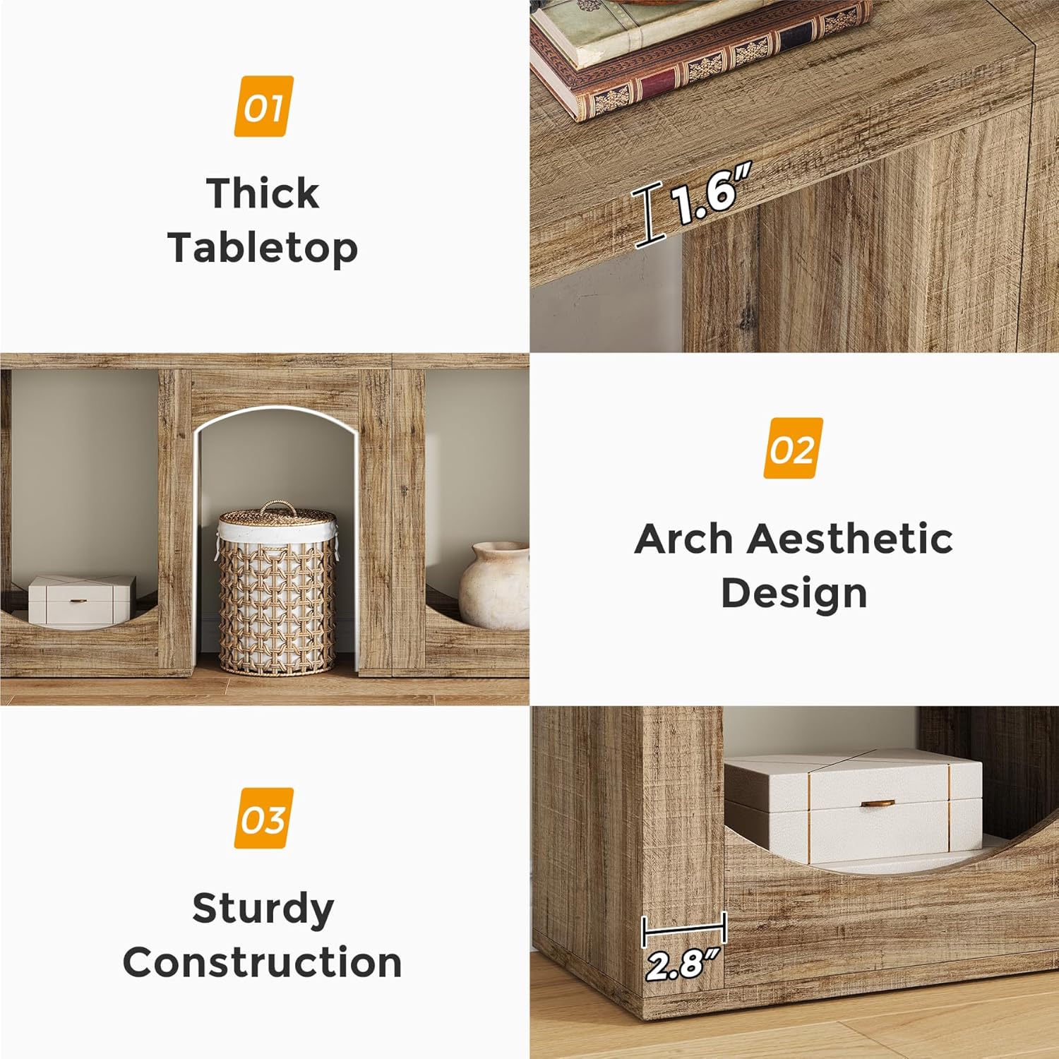70.9" Farmhouse Console Table, Accent Sofa Table with Arched Design, Modular Entryway Table Free-Combination for Entrance, Hallway, Living Room, Rustic Brown,(Set of 2)