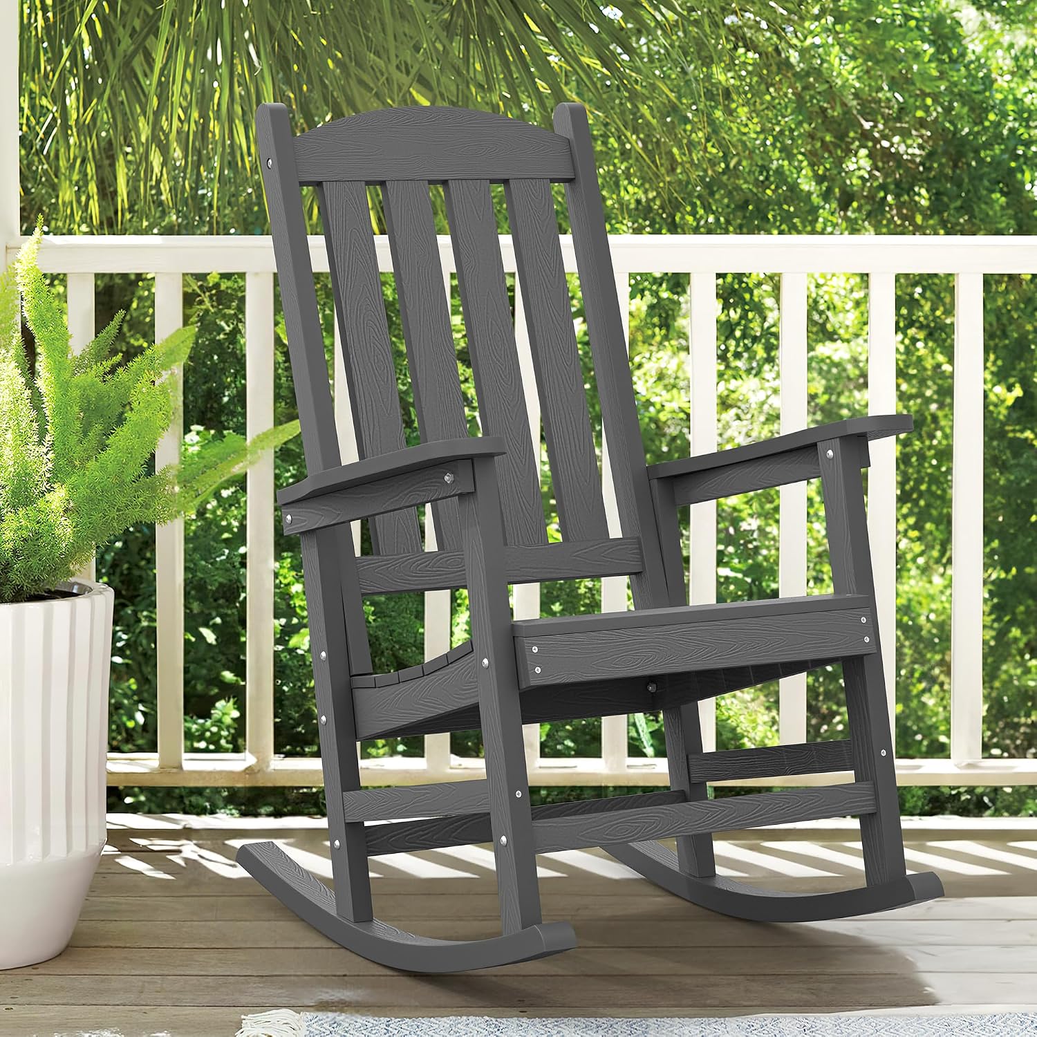 LUE BONA Outdoor Rocking Chair, HDPS Poly Rocking Chairs, All Weather Resistant Plastic Outdoor Indoor Porch Rocker, Heavy Duty Rocking Chair for Patio, Lawn, Garden, 300LBS, Dark Gray
