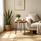Live Edge Side Table, Natural Edge Wood End Table with Hairpin Legs, Unique Natural Wood Table for Living Room, Bedroom, Farmhouse Decor (Medium)
