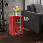 3-Tier Small Industrial Metal Container Side Table with Drawers, 20in Iron Bedside Table with Password Lock, Dark Punk Mechanical Nightstand for Bedrooms, Bars, Studios, Garages (Red)