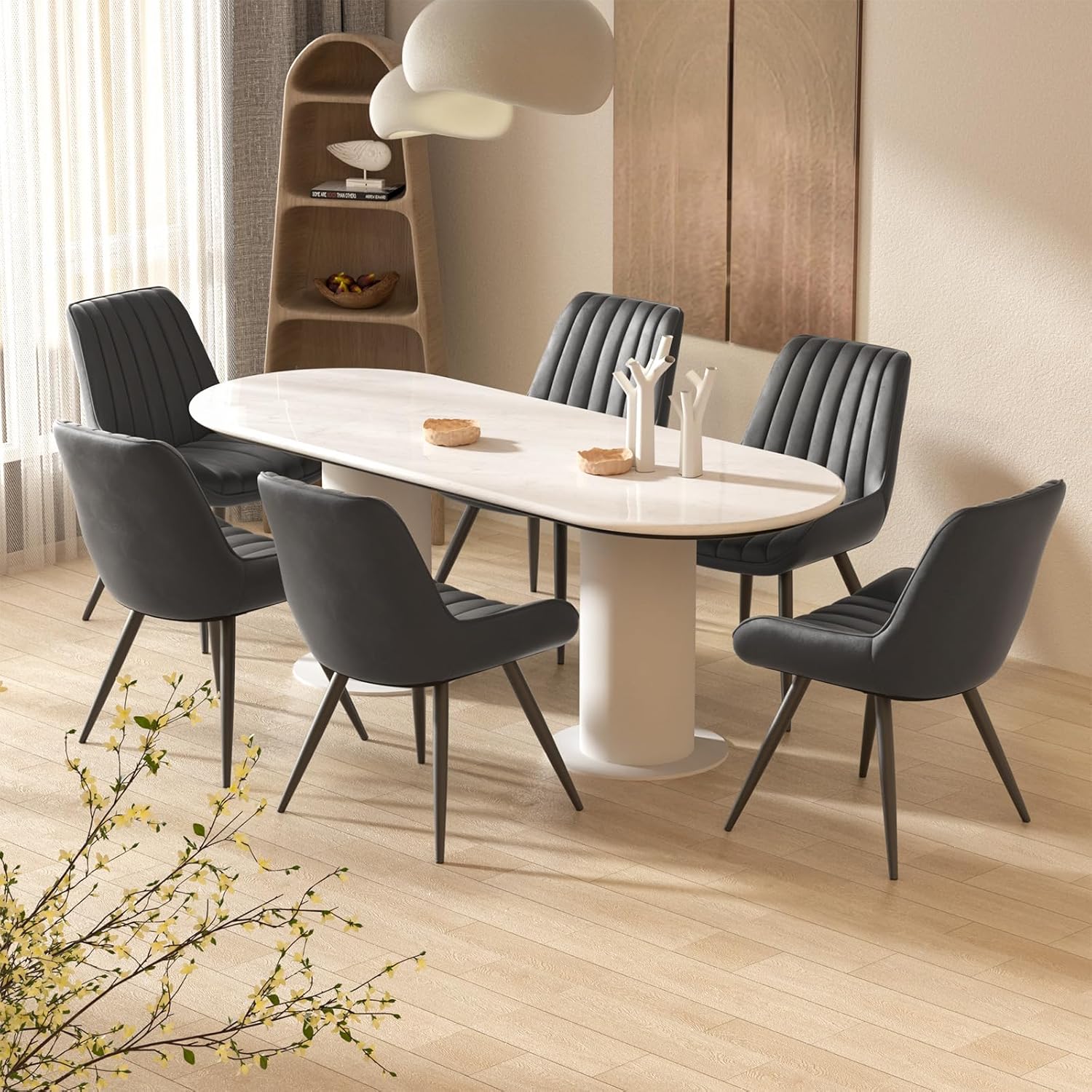 Nalupatio Modern Dining Chairs Set of 6, Fabric Dining Room Chairs with Soft Backrest and Seat, Comfortable Thick Cushion Upholstered Side Chairs with Metal Legs for Kitchen, Black