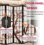 Room Divider,4 Panel Folding Privacy Divider Portable Room Separating Dividers Asian-Style Screen Wall Wood Dividers Tall Freestanding Partition Screen w/Floral Patterned