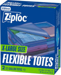 Ziploc Flexible Totes, X-Large Size, 22 Gallon, 2 Count Organizing Tote with Zipper and Built‑In Handles, Flexible & Stackable Clothing and Home Storage Bag