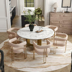 Khaki Velvet Barrel Dining Chairs Set of 2, Modern Upholstered Dining Room Chairs with Gold Metal Legs&Armrest, Boucle Dining Chair Kitchen Chair for Restaurant Banquet