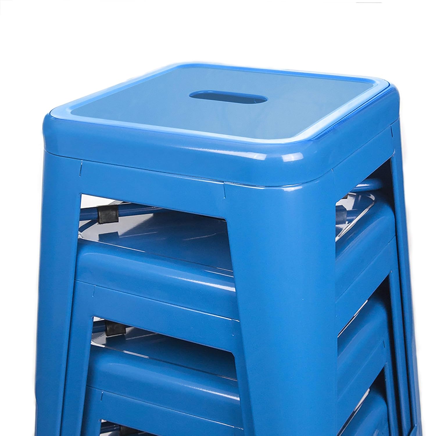 24 Inches Metal Barstool Set of 4 – Counter Height Backless Bar Stool for Kitchen Island, Breakfast, Outdoors, Pub, Restaurant, Home, Patio – Stackable Heavy Duty Modern & Industrial (Blue)