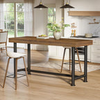 63" Solid Wood Bar Table, Long Counter Height Pub Top Table, Narrow Dining Breakfast Bar Units with Metal Sturdy Legs for Home Kitchen, Living Room, Bistro, Easy to Assemble