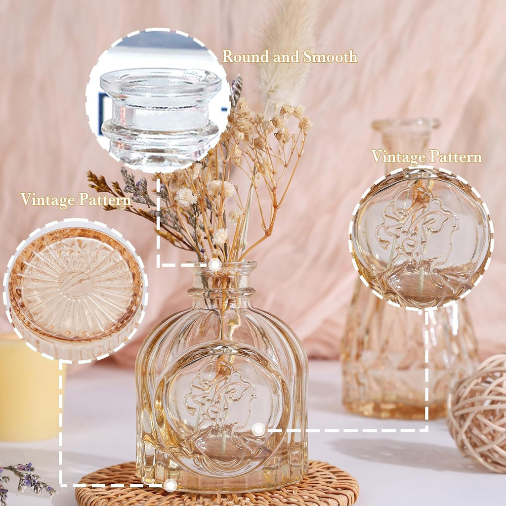 UPBUD Amber Glass Bud Vases Set of 12, Gold Mini Flower Vase for Centerpieces, Small Vases in Bulk for Wedding Decorations, Vintage Vase for Table, Recepetion, Home Décor