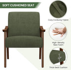 Yaheetech Corduroy Accent Chair, Mid-Century Modern Armchair with Solid Wood Legs, Reading Leisure Chair with High Back for Living Room Bedroom Waiting Room Dark Green