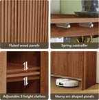 Walnut Sideboard Cabinet, Mid Century Farmhouse Fluted Credenza Sideboard Long Buffet Cabinet with Storage for Kitchen, Dining Room Coffee Buffet, Office, Living Room TV, Entryway, Hallway - 4 Doors