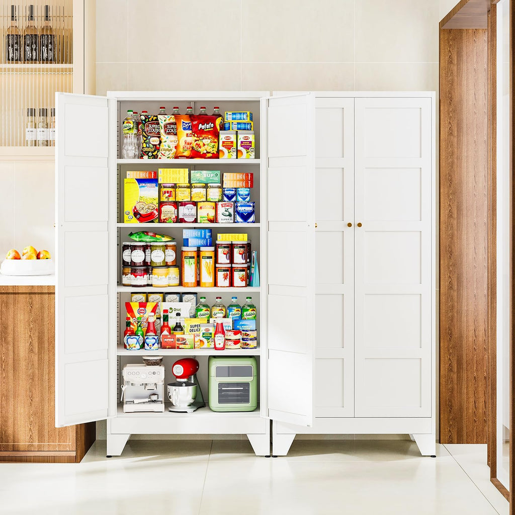 Letaya 72" H Metal Storage Cabinet with 2 Doors and 4 Shelves,Tall Kitchen Pantry Cabinets,Utility Pantry Organizers for Cupboard/Dining/Bathroom/Home Office/Garage (Black, 72" H x 18" D x 33.5" W)