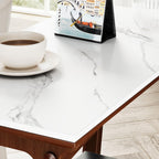 Skinny Side Table Slim Nightstand with Storage Shelf and Marble Top, Farmhouse Brown Narrow End Table Small Night Stand Bedside Table for Small Spaces Living Room Bedroom Sofa Couch