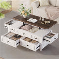 47.2" Lift Top Coffee Table with Storage, Farmhouse Coffee Table with Large Hidden Storage Compartment and 4 Drawers, Square Coffee Tables for Living Room, White