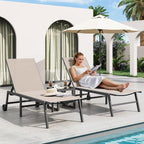 Amopatio Patio Lounge Chairs with Wheels 2 Outdoor Chaise Lounges and 1 Side Table for Poolside Adjustable Lounge Chair with Heavy-Duty Steel Frame for Backyard Poolside,400 LBS Capacity, Khaki