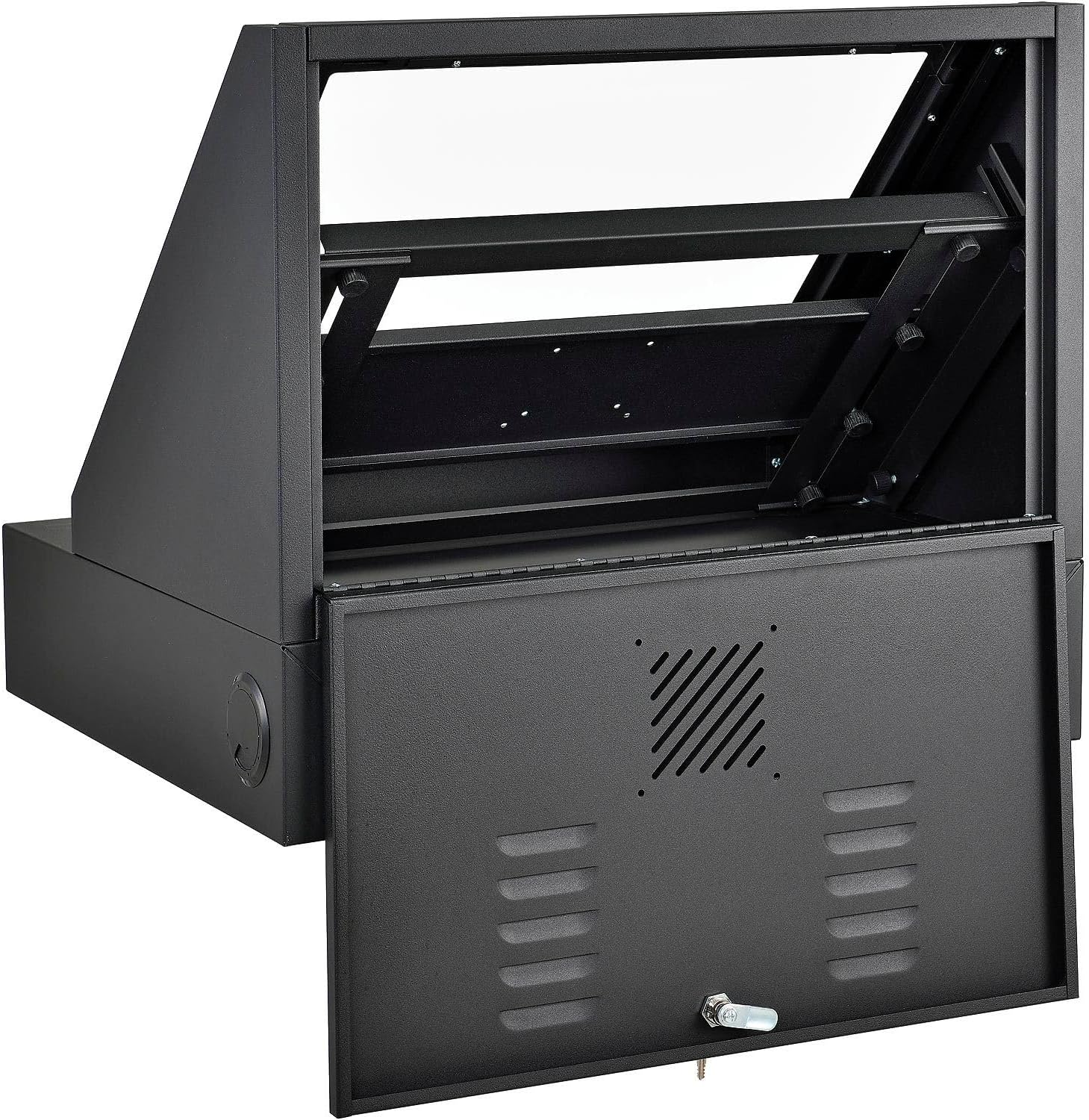Global Industrial Mobile LCD Console Computer Cabinet for 21" Diagonal Monitors, Steel Construction, 24-1/2"W x 22-1/2"D x 55-1/2"H, Black Powder Coat Finish
