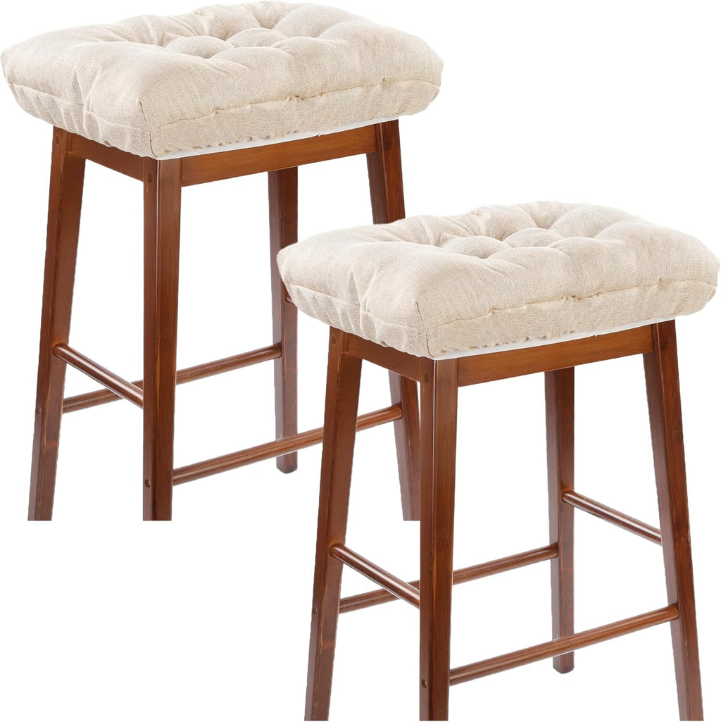 Rectangular Stool Cushion Set of 2, Soft Saddle Stool Cushions with Ties, Nonslip and Washable, Beige, 18 x 10.5 x 4 Inch