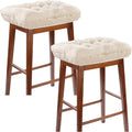 Rectangular Stool Cushion Set of 2, Soft Saddle Stool Cushions with Ties, Nonslip and Washable, Beige, 18 x 10.5 x 4 Inch