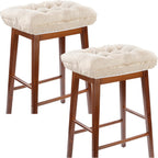 Rectangular Stool Cushion Set of 2, Soft Saddle Stool Cushions with Ties, Nonslip and Washable, Beige, 18 x 10.5 x 4 Inch