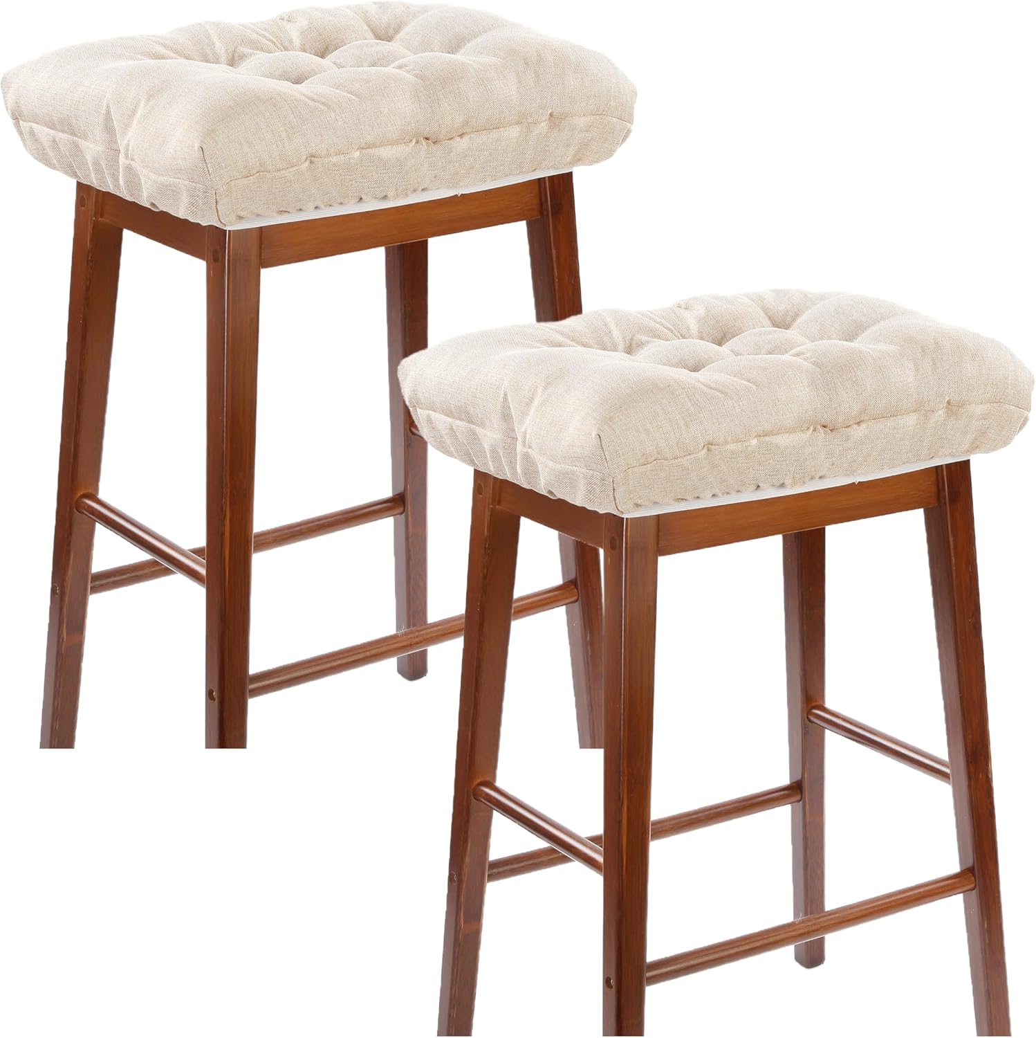 Rectangular Stool Cushion Set of 2, Soft Saddle Stool Cushions with Ties, Nonslip and Washable, Beige, 18 x 10.5 x 4 Inch
