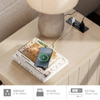 WAMPAT Beige End Table with Charging Station, Wooden Side Table with Storage Cabinet & Drawer, Elegant Nightstand with Power Outlets & USB Ports for Bedroom, Living Room