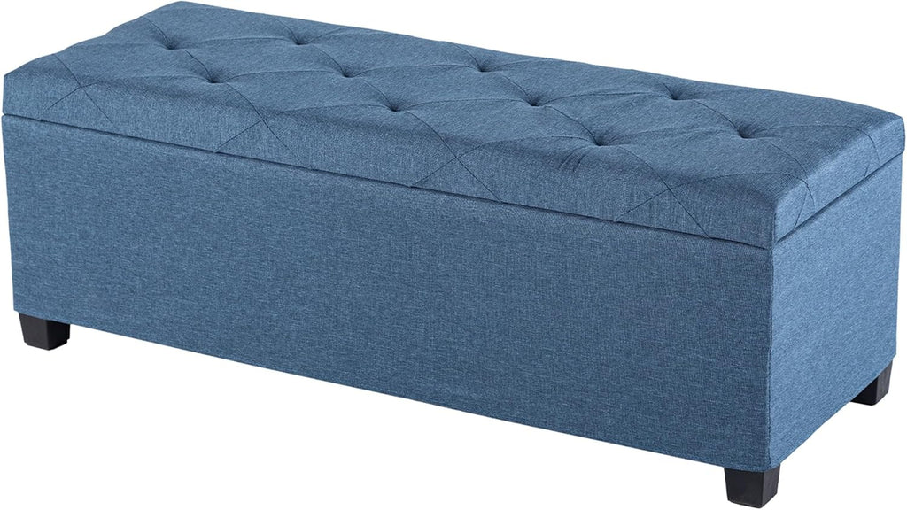 DUMOS Upholstered Storage Bench, End of Bed Ottoman, Extra Large 46.5 Gal (176L) Internal Volume, Foot Stool for Bedroom, Living Room, Sturdy Storage Chest, Blue, 43.3" L x 15.7" W x 15.7" H