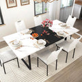 chartustriable 7PCS Dining Table Set with 6 Chairs for 4 5 6 People, 71" Large Wooden Kitchen Table Sets with 6 Upholstered Chairs,6-Person Kitchen Table & Chairs Set for Dining Room Kitchen(White)