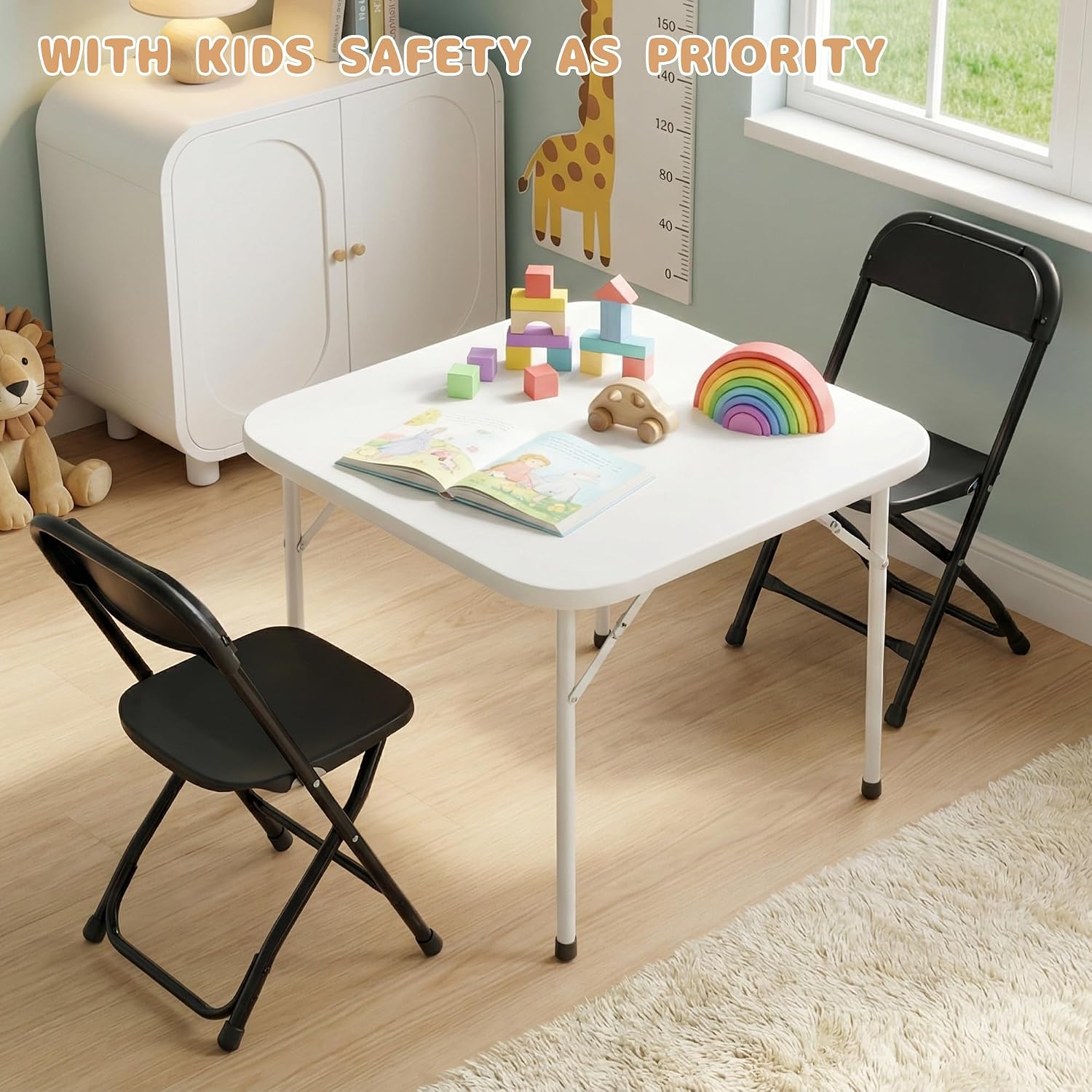 4 Pack Kids Black Plastic Folding Chair with Metal Frame for Toddler&Children, Lightweight and Stackable Foldable Seats for Indoor, Outdoor, Classrooms, Desks, Parties, Events