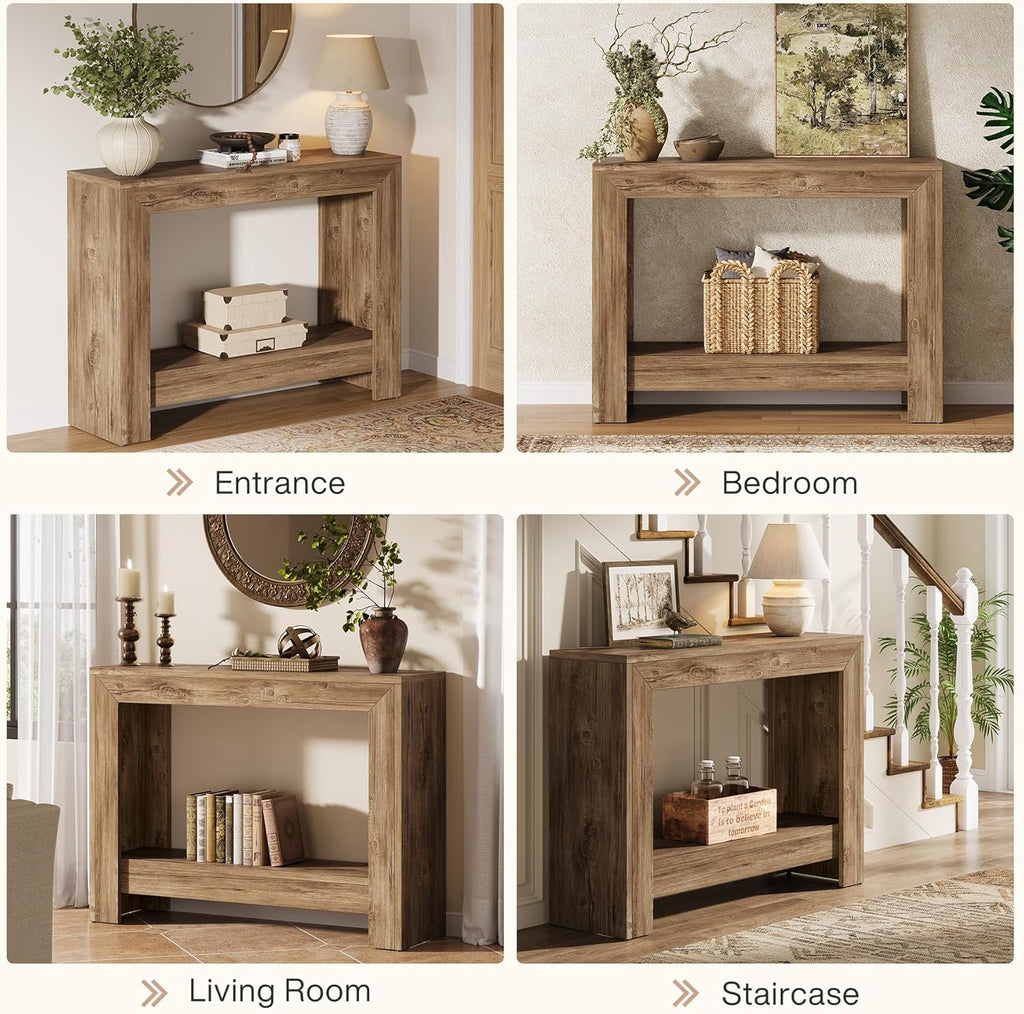 Tribesigns 41.3" Farmhouse Console Table, Behind Couch Sofa Table with Open Storage Shelves for Living Room (Natural)