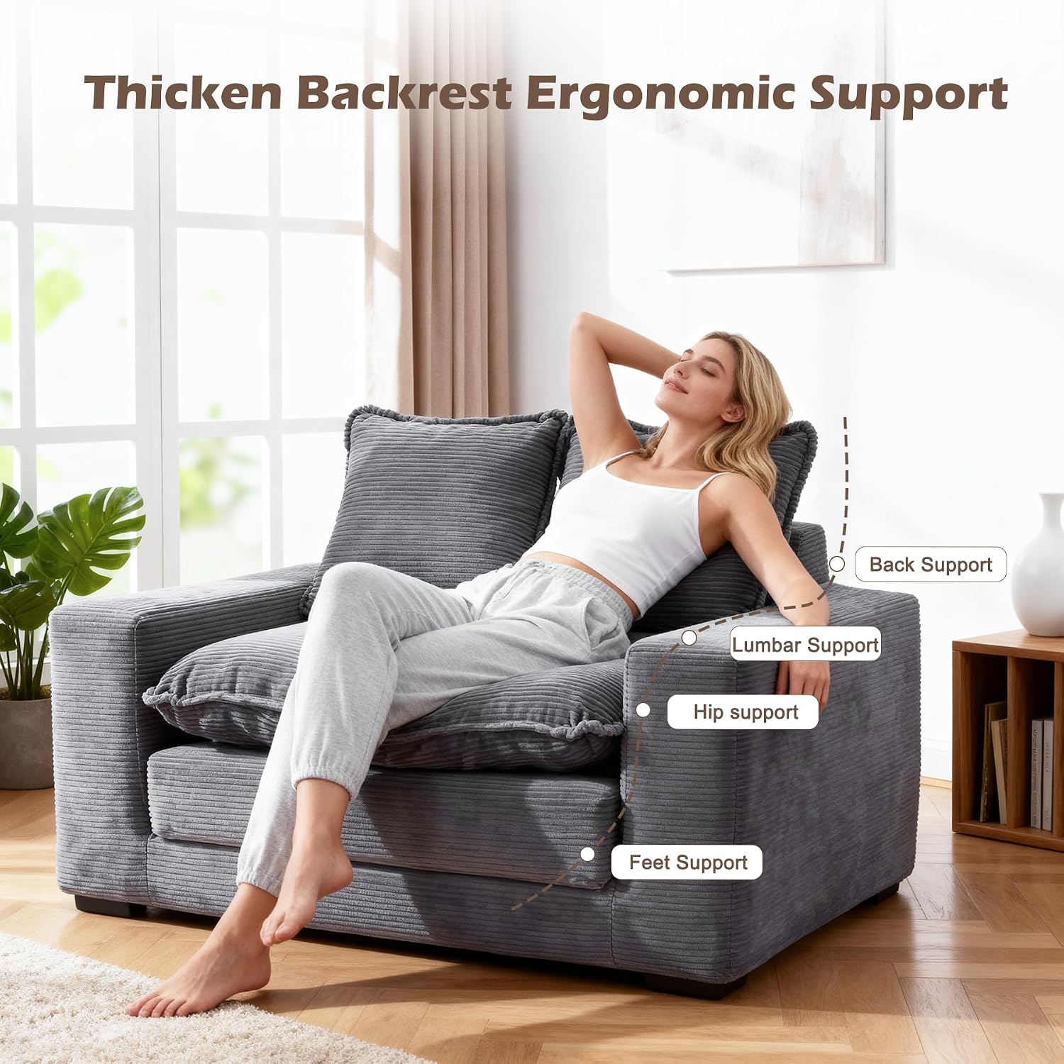 58" Sofa Bed, 2 in 1 Folding Convertible Sofa Bed Corduroy Boneless Loveseat Floor Sleeper Mattress Futon Couch Bed No Assembly for Apartment Bedroom Living Room 58-Grey