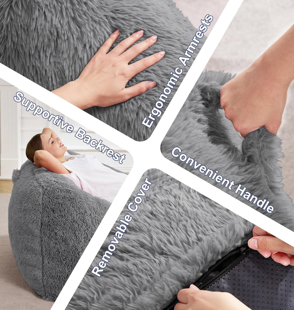 Hobestluk Bean Bag Chair Plush Accent Chair Armrest Living Room Adult Brown | Memory Foam Filled Oversized Large Cozy Comfy Plush Chair Lazy Sofa Living Room Bedroom Dorm Reading Gaming Washable cover