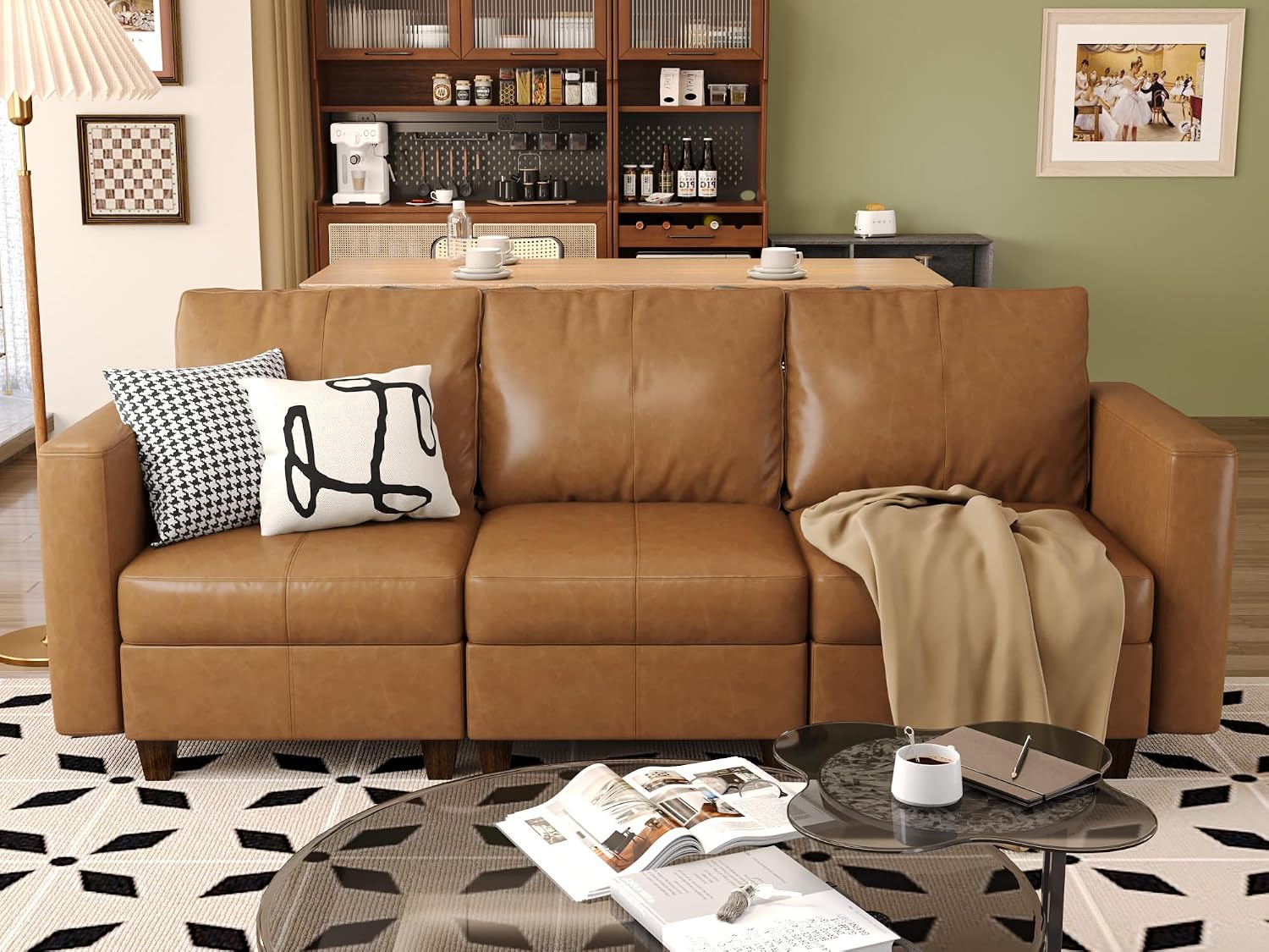 EASE MOOSE Modular Sectional Loveseat Sofa Couch with Storage Seats, 2 Seat Faux Leather Convertible Modular Sofa Love Seats for Small Spaces，Brown