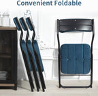 HOMEFUN Padded Folding Chairs 4 Pack - Foldable Dining Chair with Cushion, Portable and Assembled Extra Seat for Guests Kitchen Office Wedding Party Bule