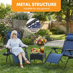 Zero Gravity Chair Set of 2, Adjustable Folding Reclining Lounge Chairs with Mesh Back, Adjustable Pillows & Cup Holder Trays, Outdoor Patio Lawn Chairs for Pool, Beach & Camping, Blue