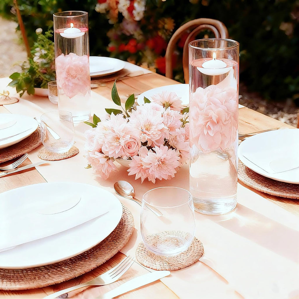 UDU 24 Pcs Floating Candles for Centerpieces and Floating Flowers for Centerpieces Artificial Flower Head for Home Birthday Wedding Party Table Decor Pink