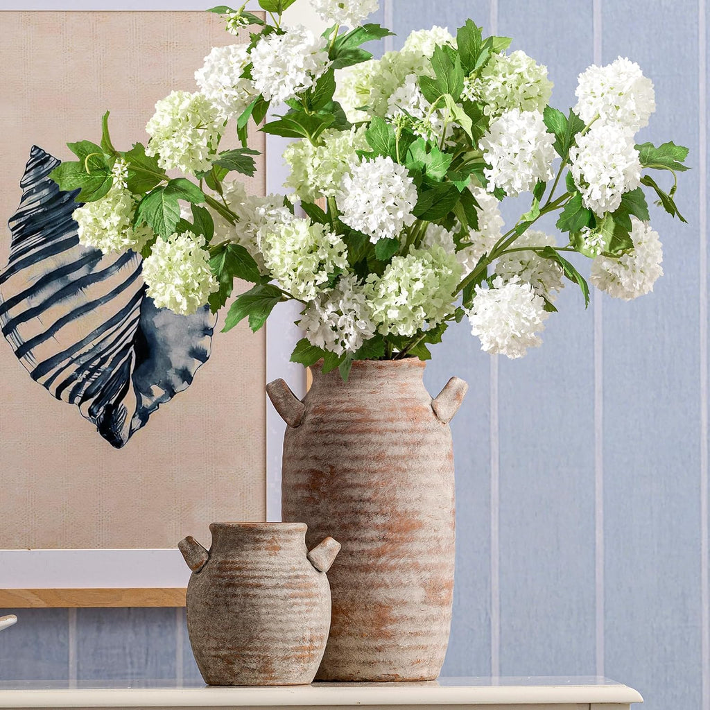 Large Flower Vase Home Decor - Tall Ceramic Farmhouse Rustic Table Vases with Handle Living Room Decoration Decorative Modern Pottery for Floor Kitchen Shelf Coffee Dining Desk Fireplace (12" Retro)