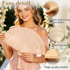 ZFN 1-200 Pcs Personalized Wedding Fans Custom Folding Hand Fan Custom Fan Wooden Folding Hand Engraving Name/Date for Wedding Baby Shower Party Favors (50Pcs)