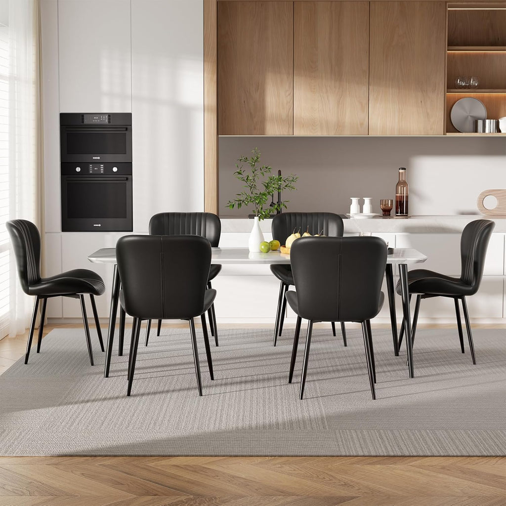 Dining Chairs Set of 4, Modern Upholstered Pu Leather Kitchen Side Chairs Dining Room Chairs Comfy Backrest, Black