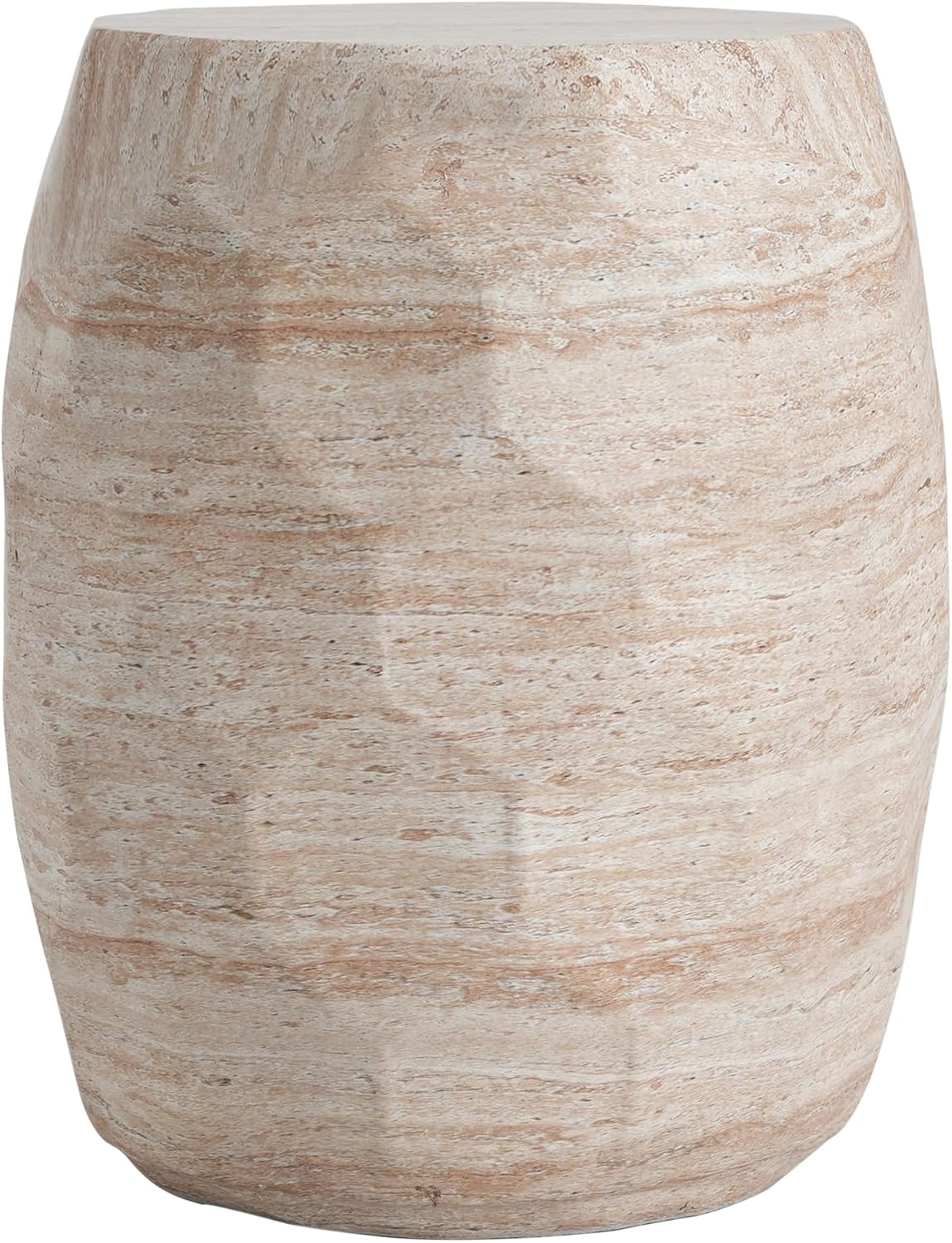 Lightweight Concrete Side Table with Travertine Finish - 15.25" Indoor Outdoor Accent Table Beige End Table for Patio Living Room Bedroom