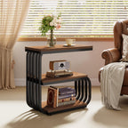 Tribesigns Small End Table, Narrow Side or Bedside Stand, 3 Tier Design Accent Table with Metal Frame, Industrial Vintage Nightstand for Living Room, or Small Spaces (1, Brown)